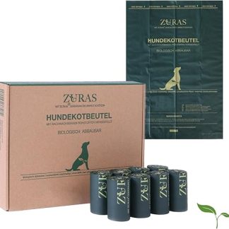ZURAS® 100% Biodegradable Plant Based Dog Waste Bags, 315 Poop Bags, 21 Rolls, 23 x 33 cm, 20 µm Extra Thick, Tear-Resistant and Waterproof, DIN EN 13432, Compostable
