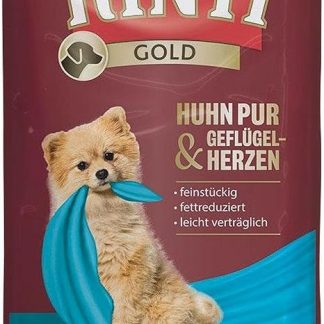 Rinti Gold Mini Chicken Pure & Poultry Hearts, 10 x 100 g, Complete Food for Adult Small Dogs, Only Chicken for Sensitive Dogs for Allergies, in Fresh Bag