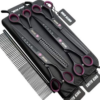 7.0 Inch Dog Grooming Scissors Set Dog Straight Scissors & Thinning Scissors & Curved Scissors & Chunker & Comb Set of 5