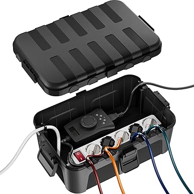 RESTMO Large Waterproof Cable Box for Outdoor Use, IP54 Waterproof, Weatherproof Electric Box for Protecting Extension Cables, Power Strips, Outdoor Plugs (32 x 22 x 13 cm), Black