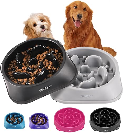 YINEYA Pack of 2 Slow Feeding Dog Bowls, Anti Slinging Interactive Dog Bowl, Dog Accessories, Slow Eating, Maze Dog Puzzle Feeder for Medium Breeds