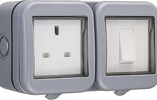 Weatherproof IP55 Rated Outdoor Electrical Sock Plus 1 Gang Switch.