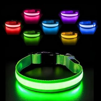 PcEoTllar Light Collar Dog Rechargeable, Dog Collar Luminous Waterproof Flashing LED Collar for Dogs with 7 Colours, Adjustable LED Dog Collar for Small Large Dogs, Green M