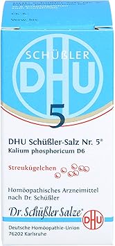 DHU Schüßler Salt No. 5 Potassium Phosphoricum D6 Scattering Balls - The Mineral Salt of Nerves and Psyche - The Original - Environmentally Friendly in Medicine Glass, 10 g Globules