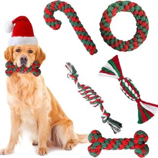 BINXWA Pack of 5 Dog Toys Christmas Chewing Natural Cotton Rope Candy Cane for Small and Medium Dog Gift