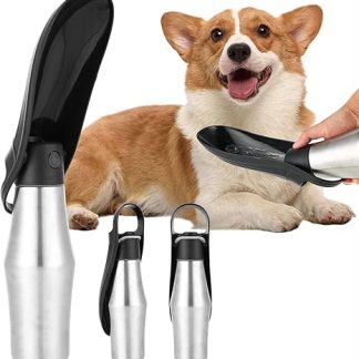 Dog Water Bottle on the Go Stainless Steel Water Bottle Dog Portable Pet Water Bottle Foldable Drinking Bottle Dog Water Dispenser Travel Accessories for Hiking and Camping 750 ml Black