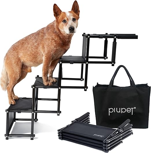 PiuPet® Dog stairs for large and small dogs, up to 80 kg, can be used for all vehicles, folding dog ramp
