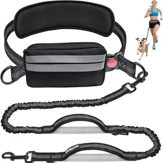 Fiyade Jogging Lead Dogs, Hands-Free Dog Lead, Running Dog Lead with Waist Belt, Removable Waist Bag, Bungee Running Lead Dog Leads for Medium Large Dogs up to 50 kg