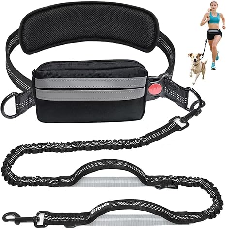 Fiyade Jogging Lead Dogs, Hands-Free Dog Lead, Running Dog Lead with Waist Belt, Removable Waist Bag, Bungee Running Lead Dog Leads for Medium Large Dogs up to 50 kg