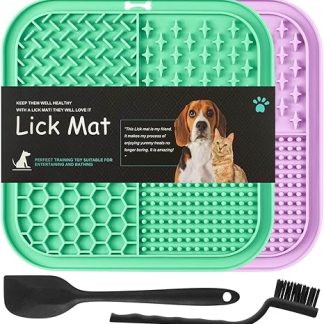 HOTUT Lick Mat Dog, Pack of 2 Lick Mat Dog with Spatula and Brush, Lick Mat Slow Feeder with Suction Cup for Dogs and Cats, Feeding Mat for Bathing, Grooming, Relieves Anxiety and Boredom