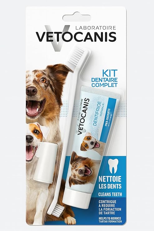Vetocanis Bio00068 Dental Care Set for Dogs with Toothbrush, Toothpaste and Massage Brush, Biscuit Flavour, 1 Piece (Pack of 1)
