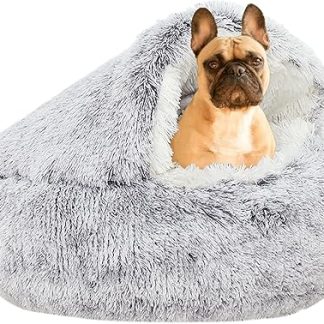 YUDANSI Dog Bed, 65 cm Under 9 kg Covered Dog Bed, Cat Cave Doughnut Bed, Plush Faux Fur Nest, Fluffy Dog Bed, Round Dog Cushion, Dog Sofa, Cat Bed for Small Medium Dogs