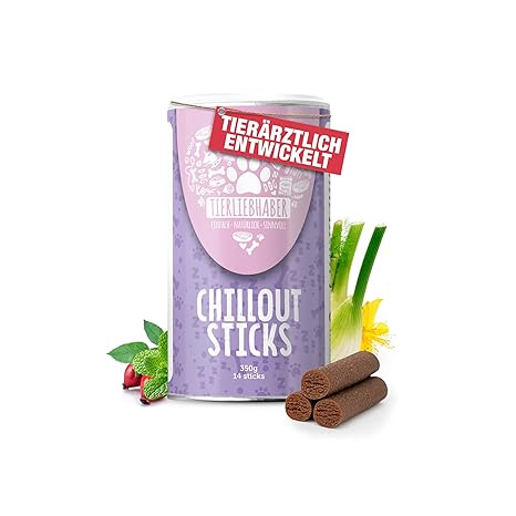 TIERLIEBHABER - Chillout Sticks 350 g (14 Sticks) Natural Support & Relaxation for Dogs - Gentle Calming Aid for Stress, Car Trips & New Year's Eve - Dog Treats & Anti-Stress Snacks