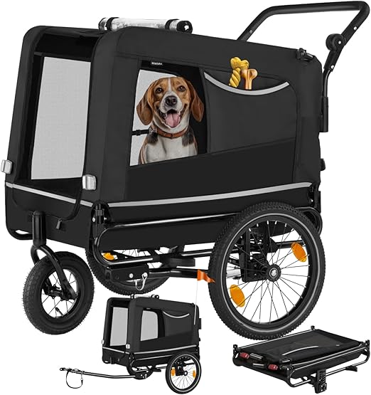 tectake® Multifunctional Bicycle Trailer - as Dog Trailer Trolley for Bicycle and E-Bike, Jogger or Buggy, Load Capacity up to 40 kg, Foldable, Quick Conversion, Includes Safety Accessories