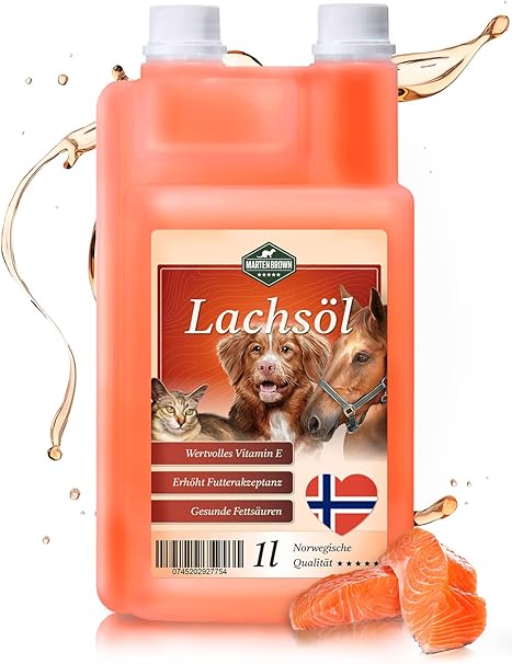 Martenbrown® 1 Litre Norwegian Premium Salmon Oil for Dogs, Horses and Cats, Fish Oil from the Bottle, for Dry Food, Canned Food or as Barf Oil