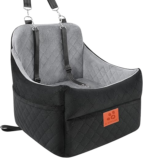 GL GLENSLAVE Dog Car Seat for Small/Medium Dogs, Dog Car Seat with Thick Padding Under 35 lbs, Removable, Washable Car Seat for Pets (Black/Grey)