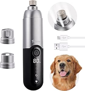 Toozey Claw Grinder for Dogs, Claw Scissors with 4 LEDs, Super Quiet (40 dB), 3 Speeds, Long Battery Life of 7.5 Hours, USB Rechargeable Claw Cutter for Cats