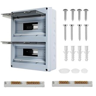 Surface-Mounted Fuse Box 2 Rows 24 Modules Distribution Box Surface-Mounted IP65 Waterproof Fuse Box Power Box for Gardens Garages Patios
