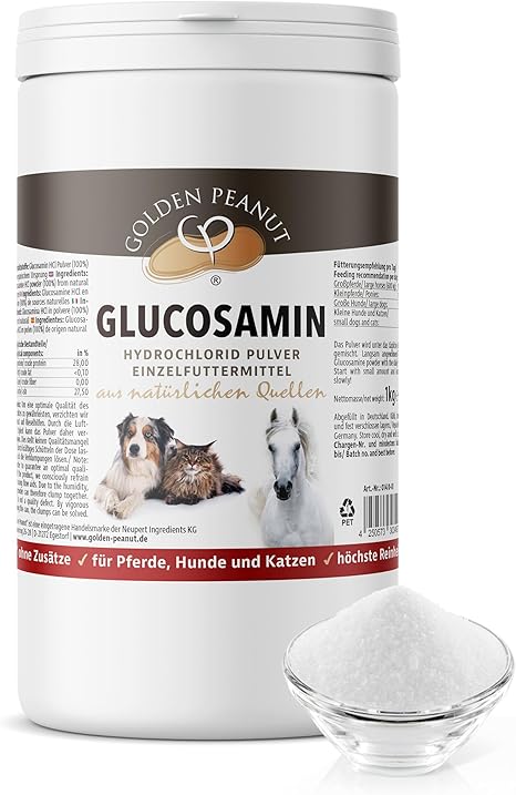 GOLDEN PEANUT Glucosamine HCl Powder 1kg - For Cat, Dog, Horse, Highest Purity & Quality, Vegan