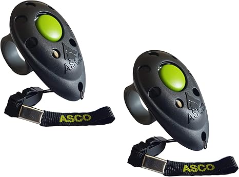 ASCO 2 x Premium Clicker, Finger Clicker for Clicker Training, Dogs, Cats, Horses, Professional Clicker, Dog Training Clicker, Black, AC01F, Pack of 2