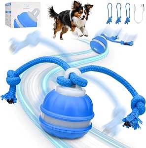 Interactive Dog Toy, Interactive Play Ball for Dogs, Interactive Play Ball, Dog Ball Electric Ball with Tail, 3 Chew Cords, Intelligent Dog Toy Ball for Small Dogs, Puppies