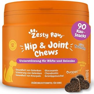 Zesty Paws Chew Snacks for Hip and Joint Mobility | Joint Tablets Dog | Hip and Joint Chews | Dog Chews with Glucosamine, Chondroitin and Ovopet + Vitamin C and E | Turkey | Pack of 90