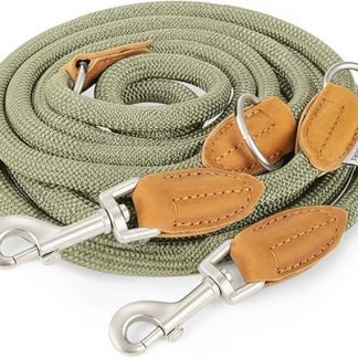 Rudelkönig Emma Dog Lead 2.30 m - Adjustable Dog Lead for Medium and Large Dogs - Elegant Rope Lead in Khaki