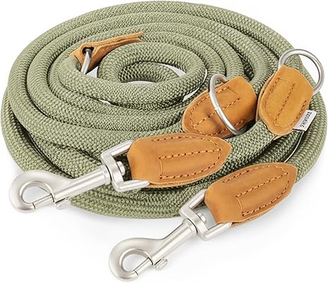 Rudelkönig Emma Dog Lead 2.30 m - Adjustable Dog Lead for Medium and Large Dogs - Elegant Rope Lead in Khaki
