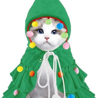 XIMISHOP Christmas Costume Cat Dog Cape Cat Clothing Christmas Tree Cape with Design Star and Bobble Classic Green Christmas Clothing for Christmas Pet Party