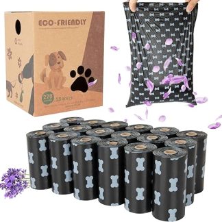 Pack of 270 Dog Waste Bags with Lavender Fragrance, 18 Rolls, Compostable Waste Bags for Dogs, 33 x 23 cm, Easy to Tear, Leak-Proof Suitable for Leaving the House (15 per Roll)