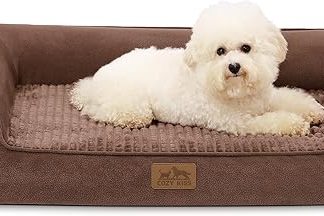 COZY KISS Orthopaedic Dog Bed, 19 cm Thick Dog Sofa for Medium Dogs, Removable and Washable Dog Couch, Non-Slip Underside, Waterproof Lining, Brown, 76 x 51 x 19 cm