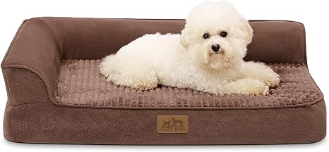 COZY KISS Orthopaedic Dog Bed, 19 cm Thick Dog Sofa for Medium Dogs, Removable and Washable Dog Couch, Non-Slip Underside, Waterproof Lining, Brown, 76 x 51 x 19 cm