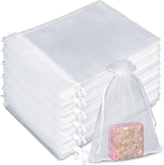 Sukh 50 Organza Soap Bags for Packaging - Organza Gift Bags 5x7 inch Soap Bags for Homemade Soap, Wedding Anniversary, Souvenir, Soap Net, Wedding Gifts, Small Soap Bags,