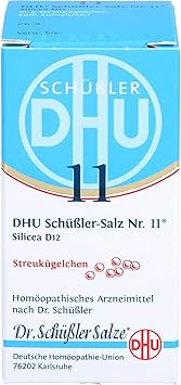 DHU Schüßler Salt No. 11 Silicea D12 Scattering Balls - The Mineral Salt of Hair, Skin and Connective Tissue - The Original - Environmentally Friendly in Medicine Glass, 10 g Globules