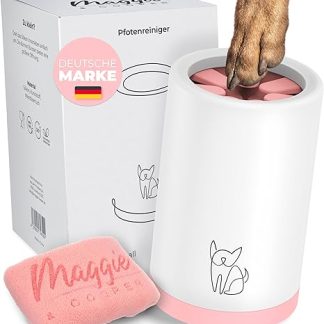 MAGGIE & COOPER Paw Cleaner (Size S, Colour: Pink) | Clean Paws | Includes Microfibre Towel | 2 Different Sizes Available | Dishwasher Safe | Soft Brushes
