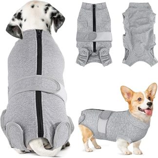 SlowTon Dog Bodysuit After Surgery, Soft Breathable Leak Protection, Anti-Wound Licking Recovery Suit with Zip, E-Collar Alternative Onesie for Dog Bodysuit After Castration Male Female