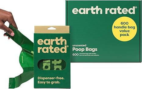 Earth Rated 600 Dog Waste Bags with Handles Value Pack - Easy Tie & Guaranteed Leak Proof Odourless