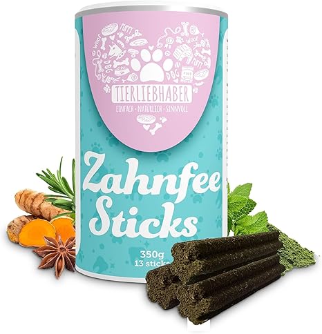 TIERLIEBHABER Zahnfee Dental Sticks Dog Tartar Remover - Dog Treats for Dog Dental Care - Developed by Vets - Against Bad Breath & Plaque - 13 Natural Dental Chew Sticks Dog