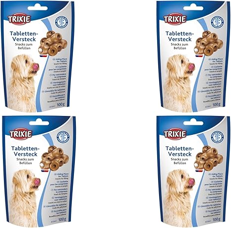 Trixie Pill Hideaway for Dogs | Pack of 4 | 4 x 100 g | Supplementary Food for Dogs | Makes Drug Administration Easier | Opening for Tablets