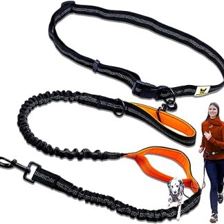 Hundefreund Jogging Lead for Large Dogs from 15 kg, Elastic hands-free lead with light belly strap, Detachable Dog Lead with 2 Soft Loops, Orange Running Lead (120 cm, Stretchable up to 170 cm)