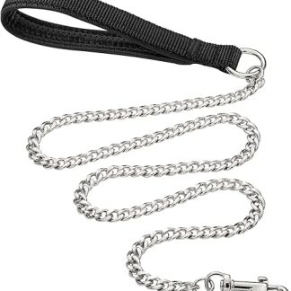 Robust Metal Dog Lead, 180 cm, Chew-proof Pet Lead Chain with Soft, Padded Handle for Large and Medium Dogs (180 cm x 3 mm), Silver