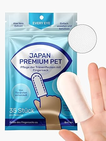 Japan Premium Pet Tear stain wipes for dogs and cats, finger pads, eye care for dogs and cats, wet wipes in finger brush shape for pets, tear stain remover dog, pack of 35