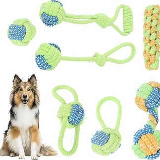 pangutheos Pack of 7 Dog Toys, Sturdy Durable Twisted Rope Toy Tug Toy Dog for Puppies, Small Dogs, Medium Dogs, Interactive Chew Toy, 400 g