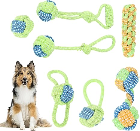 pangutheos Pack of 7 Dog Toys, Sturdy Durable Twisted Rope Toy Tug Toy Dog for Puppies, Small Dogs, Medium Dogs, Interactive Chew Toy, 400 g