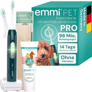emmi-pet PRO Ultrasonic Toothbrush for Dogs - Silent Dog Toothbrush & Cat Toothbrush without Scrubbing with 96 Million Vibrations, 12 Days Battery Life - Against Inflammation & Tartar Prevention