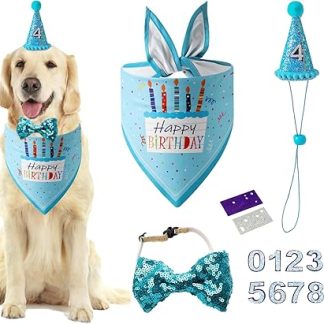 Dog Birthday Hat Bandana - Dog Birthday Party Accessories Birthday Dog Hat with Numbers Dog Bandana (Blue)