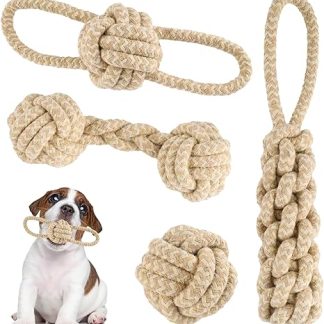 PEGRAUFC 4-Piece Chew Dog Toy Set for Small and Medium Dogs - Indestructible Rope Toy with Knot Ball for Small and Large Dogs