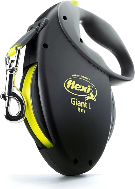 flexi Giant L Retractable Dog Leash (Tape), Large, Black/Neon