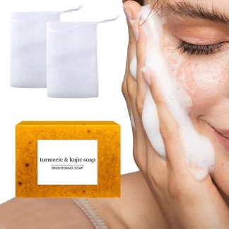 Turmeric Kojic Acid Cleansing Soap, Kojic Acid and Turmeric Soap, Lemon Turmeric Kojic Acid Soap, Turmeric and Kojic Acid Soap, Lemon Turmeric Kojic Soap with 2/4 Bubble Nets (1 PC)