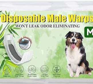 Flying Paws Dog Nappies for Males, M-24 with Activated Carbon, Soft and Breathable Male Nappy, Odour Neutralisation, Super Absorbent Disposable Dog Nappies for Marking, Urinary Incontinence, Travel
